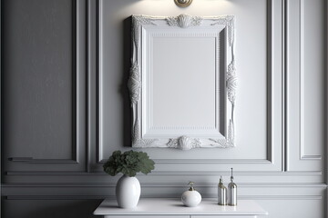 bathroom, luxury, blank photoframe at wall, Made by AI,Artificial intelligence