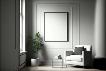 Photo frame in living room minimalist design, Made by AI,Artificial intelligence