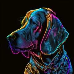 Neon Saturated Colorful Line Art Hound Lab Dog Illustration 