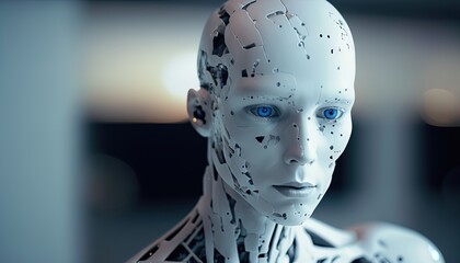 Futuristic AI Android in cinematic lighting, photoreal, realism, porcelan skin created with generative ai technology