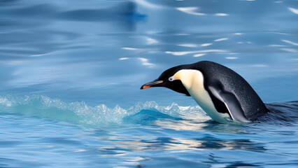 Fototapeta na wymiar penguin swimming in the ocean, the environment, Generative AI
