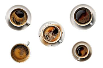 Top down coffee mugs hot and fresh, no background