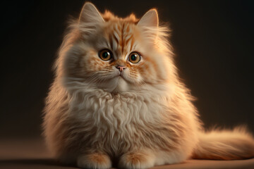 Fototapeta premium Cute little kitty portrait, golden fur. Ginger kitten pet face. Fluffy persian breed cat