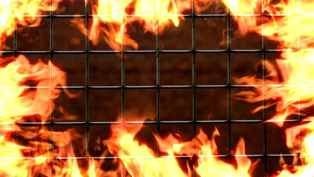 網の下を火元から見上げるイメージの炎の背景