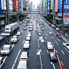 Generative AI illustration of traffic jam in Tokyo during peak hours.
