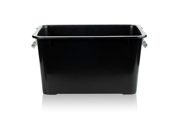 Black Plastic storage box isolated on white background with clipping path.