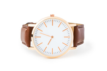 Luxury watch isolated on white background. With clipping path. Gold and Brown watch.