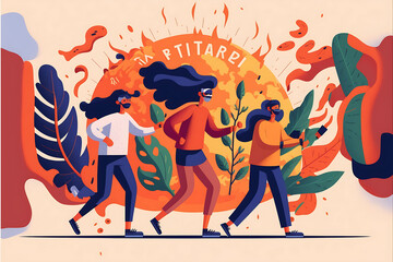 Flat vector illustration Young people fighting against climate change and global warming  