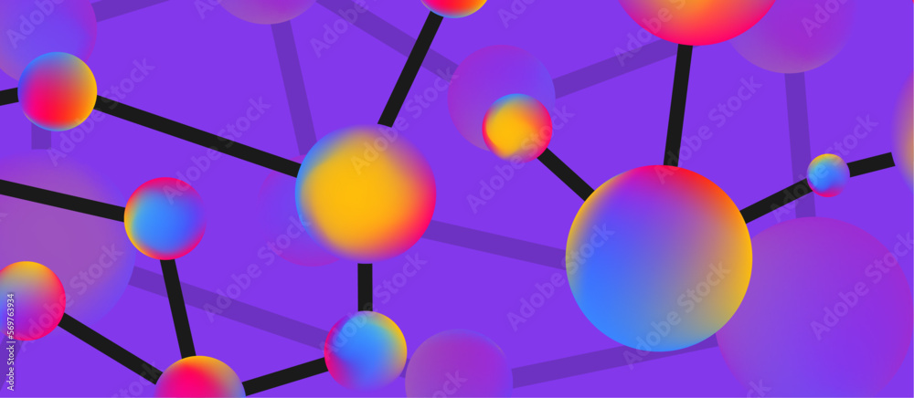 Poster line points connections geometric landing page background. fluid circles and spheres with liquid gra