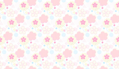 抽象的な幾何学図形と桜の花のシームレスパターン背景素材　爽やか