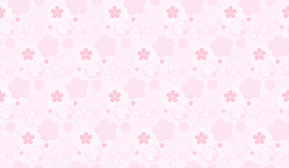 抽象的な幾何学図形と桜の花のシームレスパターン背景素材　はんなりパステル