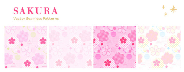 抽象的な幾何学図形と桜の花のシームレスパターンスウォッチ　色違いセット