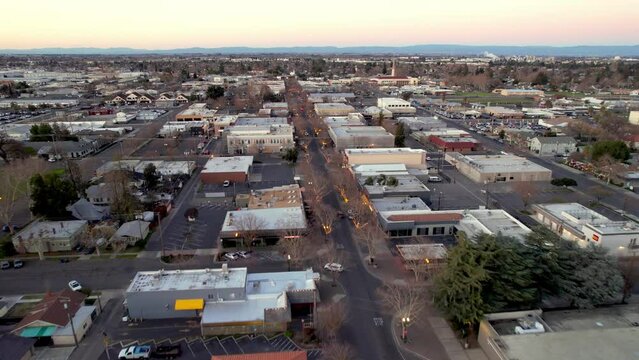 downtown turlock california aerial in 4k