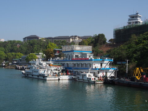 The River Cruise at Yichang Pier. Travel to Three Gorges Dam. Travel in Yichang City, Hubei Province, China in 2014, 11th April.