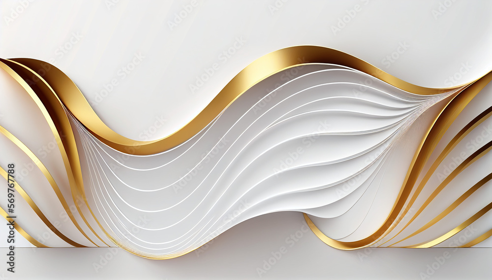 Canvas Prints 3d white background with shiny golden lines. generative ai.