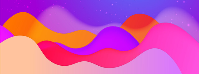 Colorful liquid wave background. Fluid wavy composition wallpaper. Abstract backdrop in yellow, purple and red. Modern design for posters, banners, brochures.