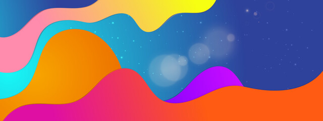 Colorful liquid wave background. Fluid wavy composition wallpaper. Abstract backdrop in yellow, purple and red. Modern design for posters, banners, brochures.