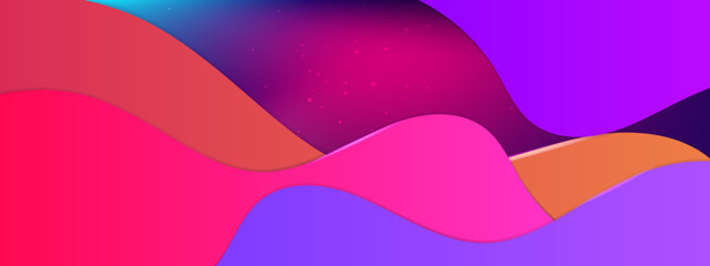 Colorful liquid wave background. Fluid wavy composition wallpaper. Abstract backdrop in yellow, purple and red. Modern design for posters, banners, brochures.