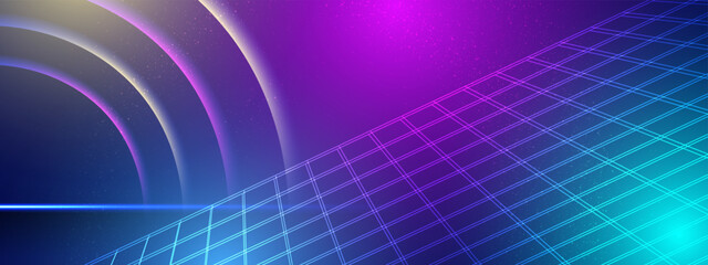 Obraz premium Vector Abstract futuristic circuit board and mesh line, Illustration high computer and Communication technology on blue color background. High tech digital technology, global social media concept
