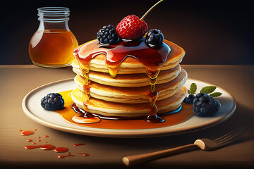 Pancake with honey and berries