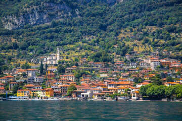 Fototapeta na wymiar View of Tremezzo village in lake Como, Lombardy, Italy