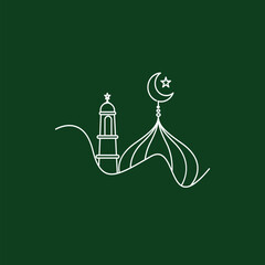 Islamic makkah madina dargah vector sketch with green background