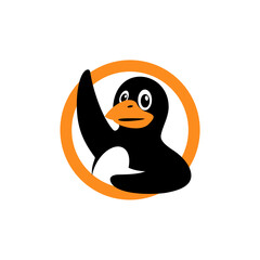 penguin raising hand in circle icon vector