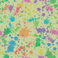 Colorful multicolor splashes with yellow background seamless pattern