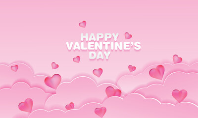 happy valentine day cloud paper cut effect  vector background