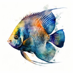 Watercolor Angelfish Illustration, Generative AI