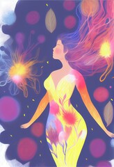 illustration of beautiful woman archetype and colorful. Generative Ai.