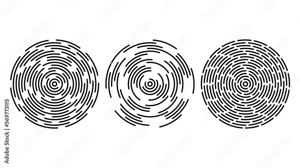 Poster concentric circle segments set. rippled round patten background. sonar or sound wave rings collectio