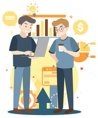 Working characters flat design for web banner