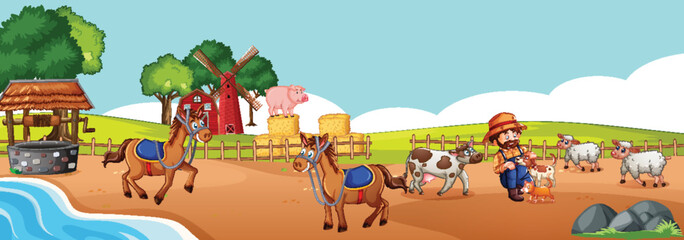 Obraz na płótnie Canvas Cartoon farm horizontal scene