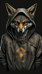 Photo Shoot of King of the Streets:A Majestic Coyote Animal Rocked in Hip Hop Streetwear Fashion like Men, Women, and Kids (generative AI)