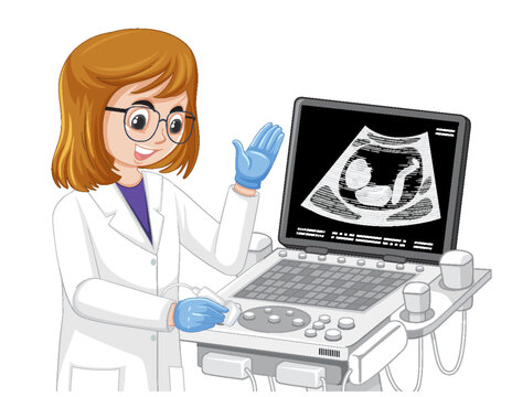 doctor using ultrasound machine, showing baby clip art preview
