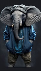 Photo Shoot of King of the Streets:A Majestic Elephant Animal Rocked in Hip Hop Streetwear Fashion like Men, Women, and Kids (generative AI)