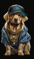 Photo Shoot of King of the Streets:A Majestic Golden Retriever Animal Dog Rocked in Hip Hop Streetwear Fashion like Men, Women, and Kids (generative AI)