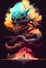 Death Tree with a skull for map games, gamers, gaming, wallpaper, ebook cover