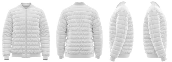 Bomber jacket puffer. Full zipper with two side pockets, varsity jacket, White