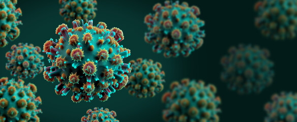 Macro coronavirus(covid-19) cell delta plus variant. B.1.1.529,B.1640.1,deltacron,COVID 19 variant of SARS-CoV-2 in 2022.Mutated coronavirus SARS-CoV-2 flu disease pandemic. Generative Ai - obrazy, fototapety, plakaty