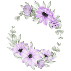 Obraz na płótnie Canvas purple daisy flower watercolor bouquet