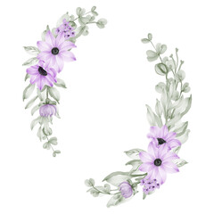 purple daisy flower watercolor bouquet