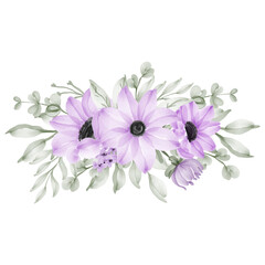 purple daisy flower watercolor bouquet
