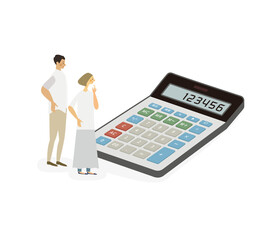 電卓の前で悩む夫婦