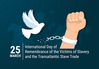 International Day of Remembrance of the Victims of Slavery and Transatlantic Slave Trade Hand Drawn Illustration with broken handcuffs on hand Design - obrazy, fototapety, plakaty