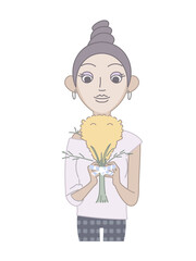 国際女性デーのミモザを持った黒人女性の半身素材