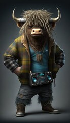 Photo Shoot of King of the Streets:A Majestic Yak Animal Rocked in Hip Hop Streetwear Fashion like Men, Women, and Kids (generative AI)