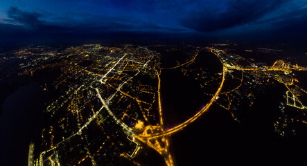 Kaluga, Russia. Gagarin interchange. Gagarinsky bridge. Night city. Aerial view