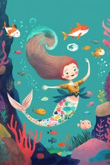 Obraz na płótnie Canvas illustration of cute girl wearing mermaid costume. Generative Ai.